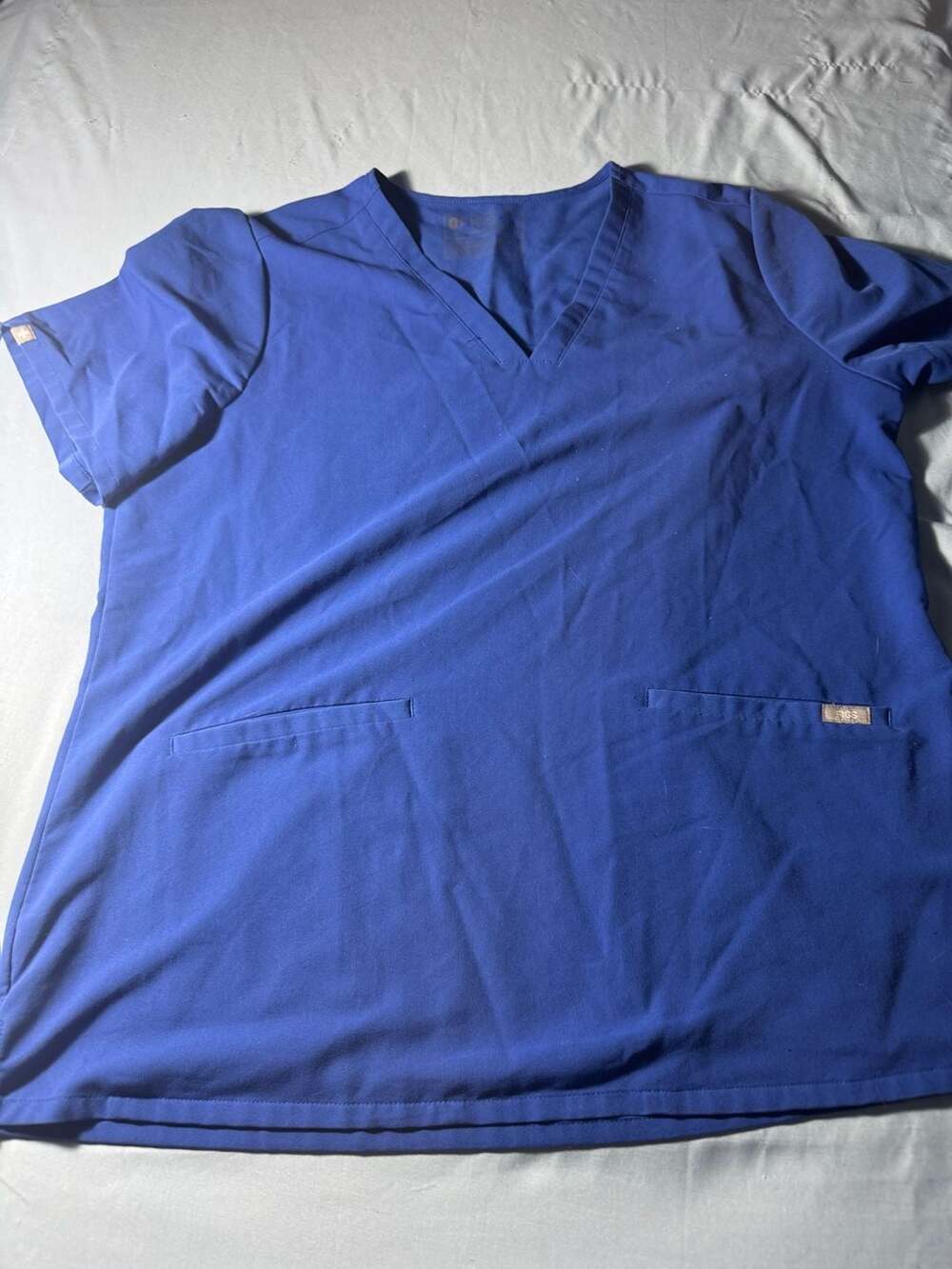 Figs Scrub Top Blue V-Neck Medical